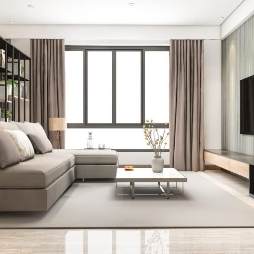 3d rendering loft luxury living room with bookshelf